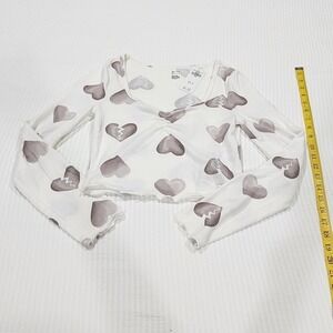 Gilly Hicks Womens XS Broken Heart Print Long Sleeve Sleep‎ Top White Grey New